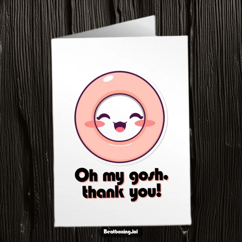 Funny free printable thank you card of a character making a circular O shape with their mouth, conveying a sound of thanks.