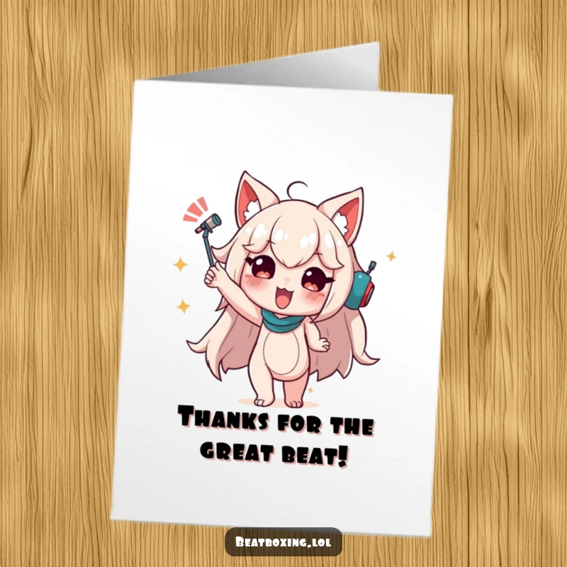 Funny free printable thank you card of a character in a dynamic pose conveying audible rhythm, expressing gratitude rhythmically.