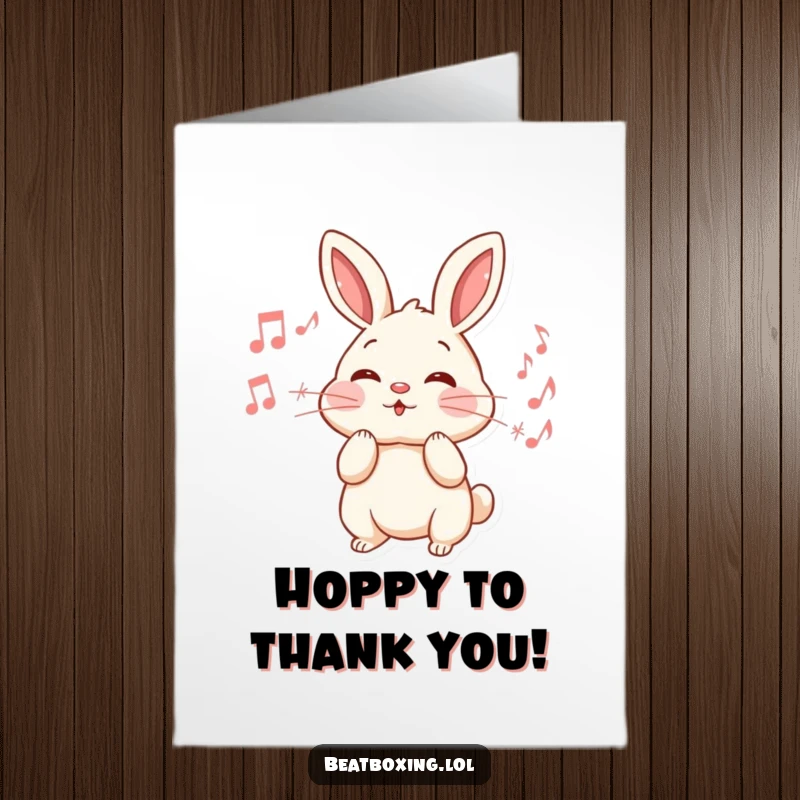 Funny Free Printable Thank You Card: A happy rabbit emitting musical notes, signifying a thankful melody.
