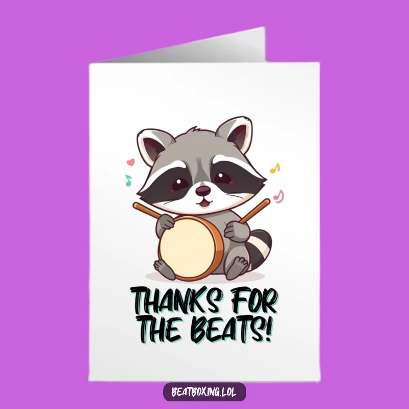 Free Printable Raccoon Thank You Card - Funny Drummer Downloadable Gift