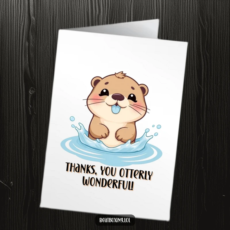 Funny Free Printable Thank You Card: A playful otter character splashing water, making a gurgling sound to say thank you.