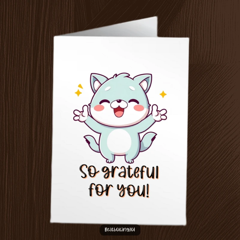 Funny Free Printable Thank You Card, a kawaii animal with enthusiastic gestures conveying heartfelt thanks, a unique message.