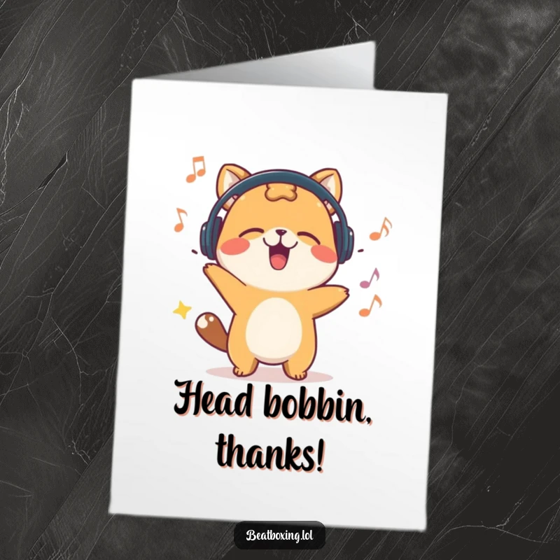 Funny Free Printable Thank You Card: Happy animal character bobbing its head energetically, conveying thanks with pure joy.
