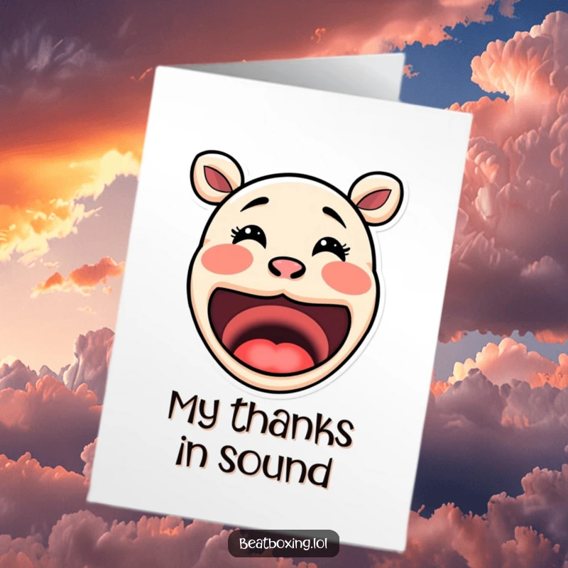 Funny Free Printable Thank You Card, oversized and exaggerated mouth shapes forming silly sounds to express sincere gratitude and thanks.