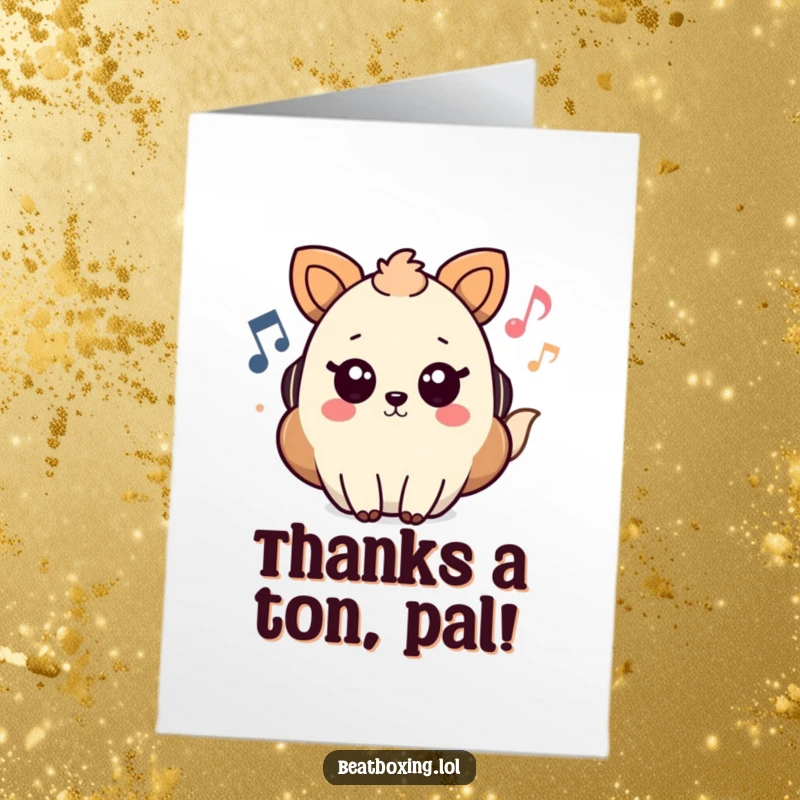 Funny free printable thank you card with an animal character surrounded by musical notes, a harmonious expression of thanks.