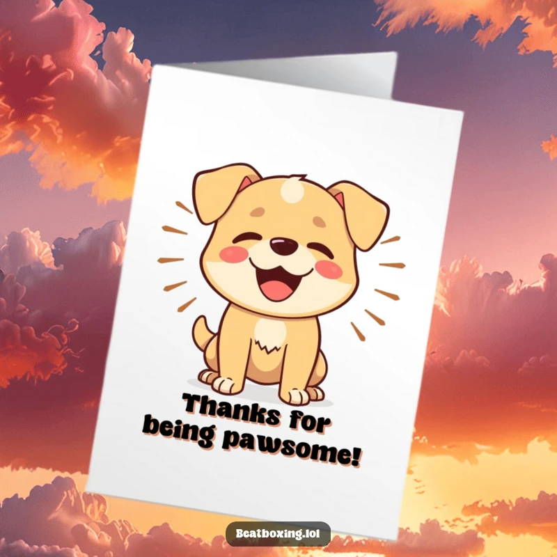 Funny Free Printable Thank You Card: Happy dog barking rhythmically with sound waves, a fun and energetic way to express gratitude.