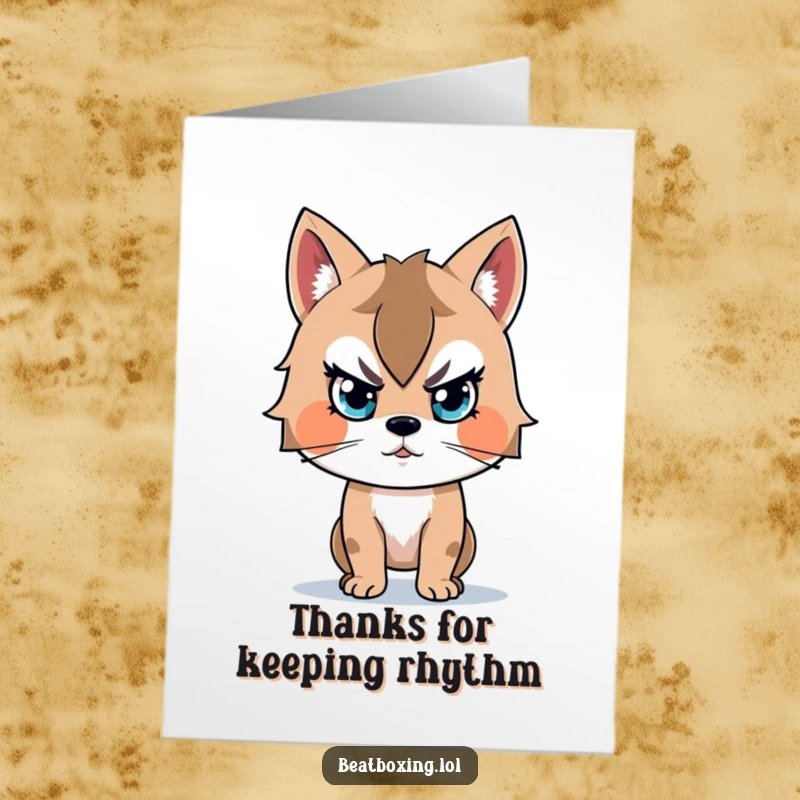 Funny Free Printable Thank You Card of an animal character intensely focused on the beat, showing appreciation.