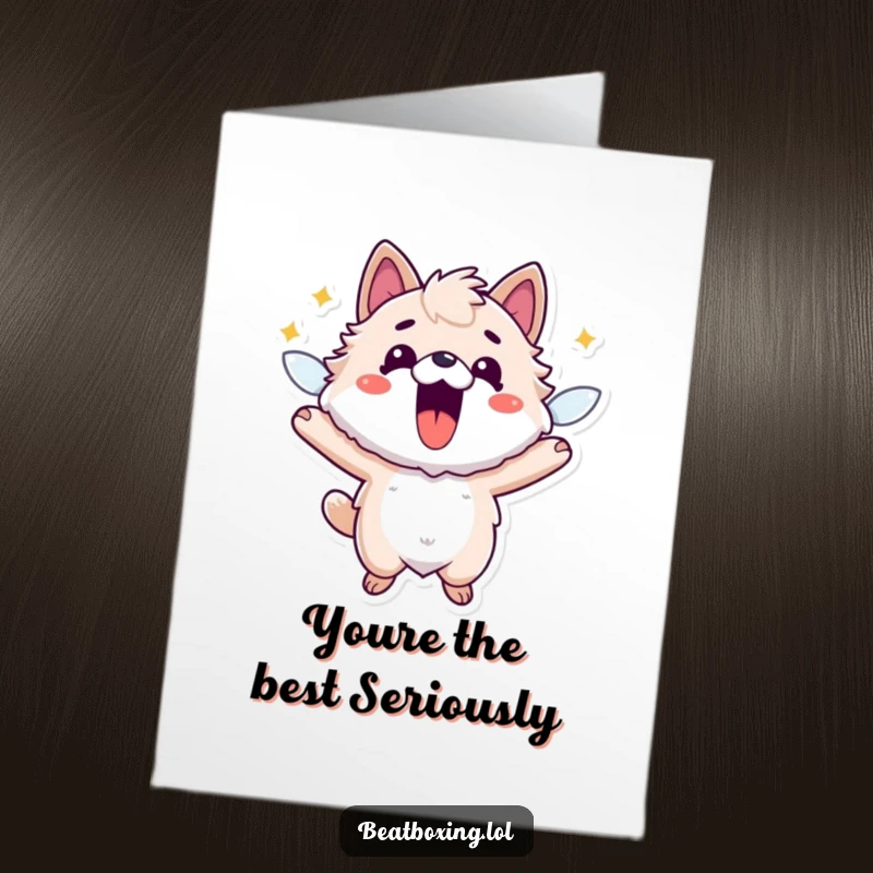 Funny Free Printable Thank You Card with a fuzzy animal character vibrating with energy and an open mouth.