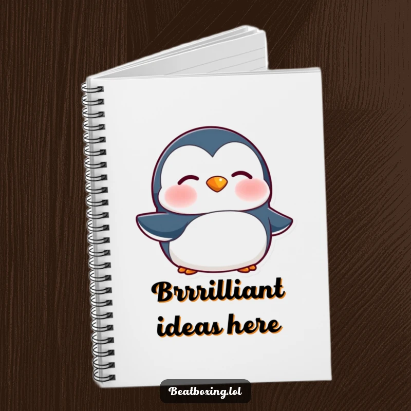 Funny Penguin Notebook: A penguin character vibrating its lips for a 'brrr' sound, great for notes and writing with a smile.