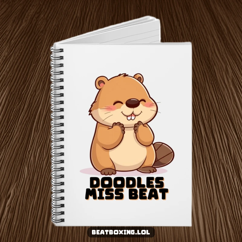 Funny notebook with a clumsy beaver attempting to clap, humorously missing the beat for note-taking.