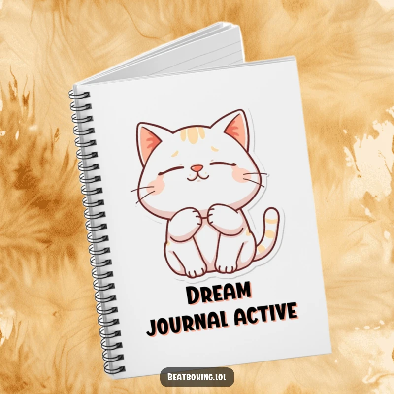 Funny notebook cover: A cat purring deeply with closed eyes and a contented expression.