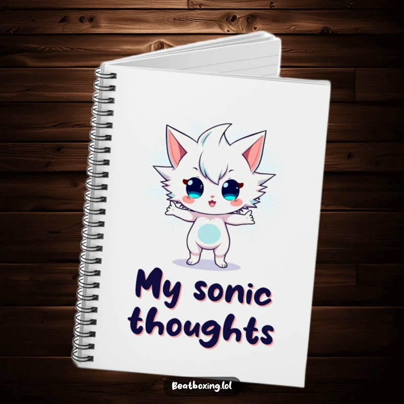 Funny Notebook cover featuring an energetic character emitting sonic vibrations, ideal for capturing notes and creative thoughts.