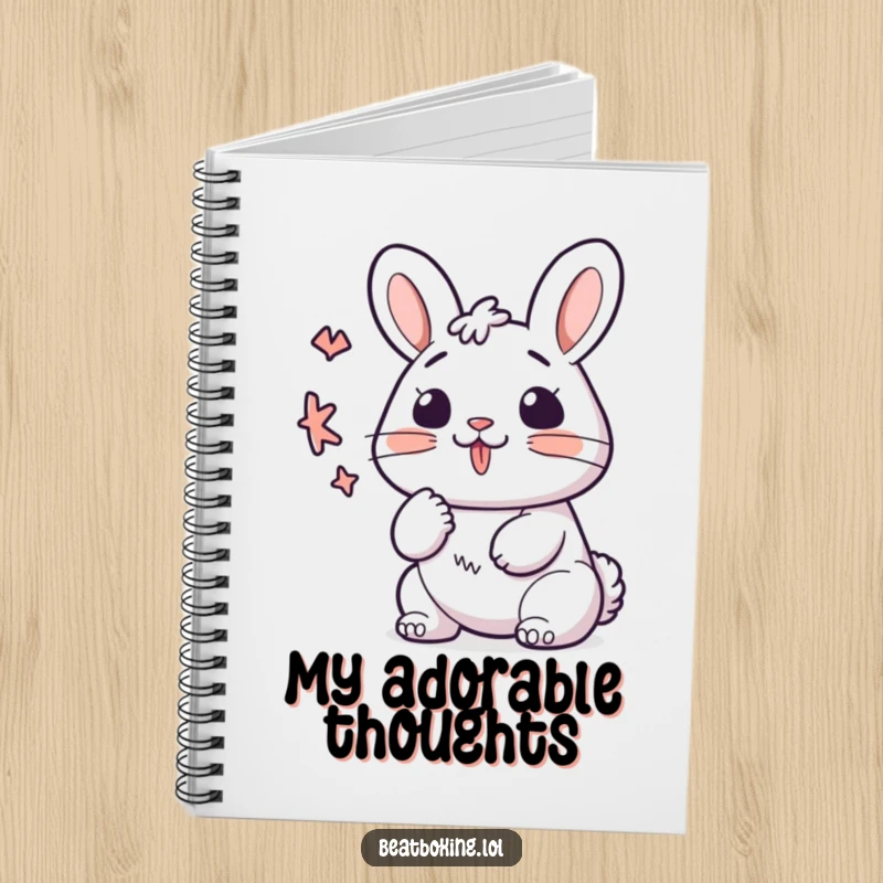 Funny kawaii bunny notebook, lips forming a 'K' sound rhythmically, perfect for journaling and notes.