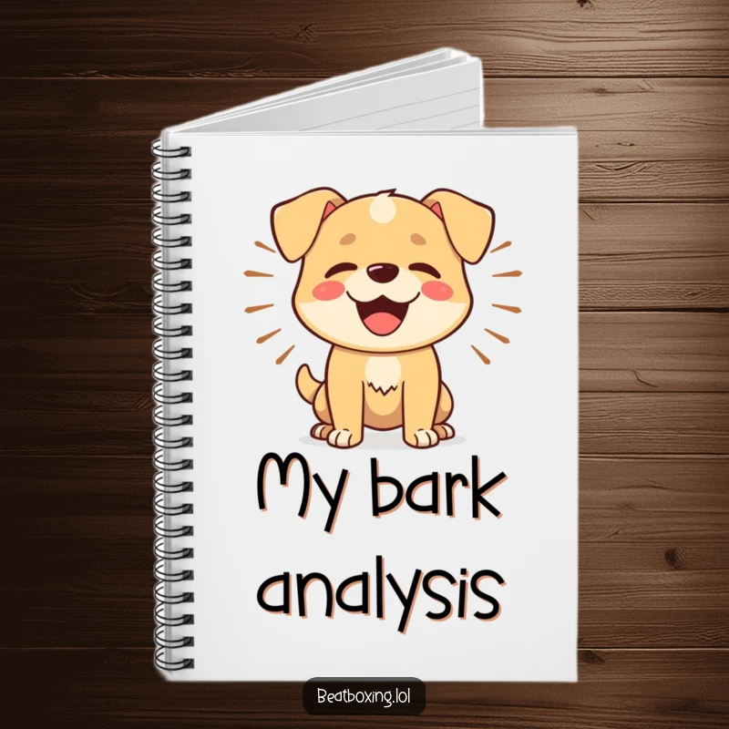 Funny Dog Barker Notebook: A notebook cover with a happy dog barking rhythmically, with sound waves emanating outward.