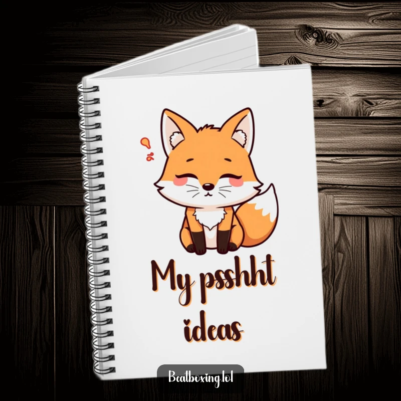 Funny Psshht Fox Notebook showing a fox character blowing air with a psshht sound, perfect for journaling, notes, and creative writing.