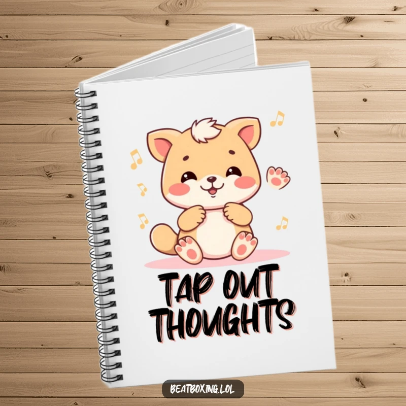 Funny notebook with a cute animal character tapping its paws rhythmically, perfect for writing music, notes, or song lyrics.