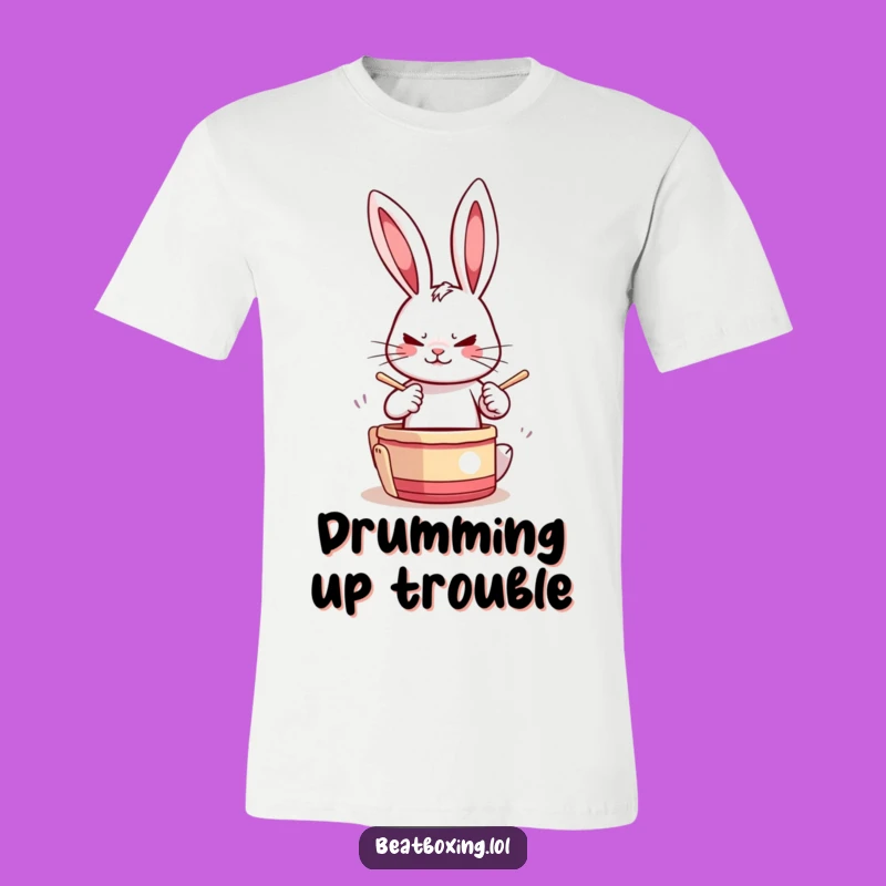 Funny Drumming Rabbit T-Shirt: Keep the Beat Alive! A Lively Funny Gift.