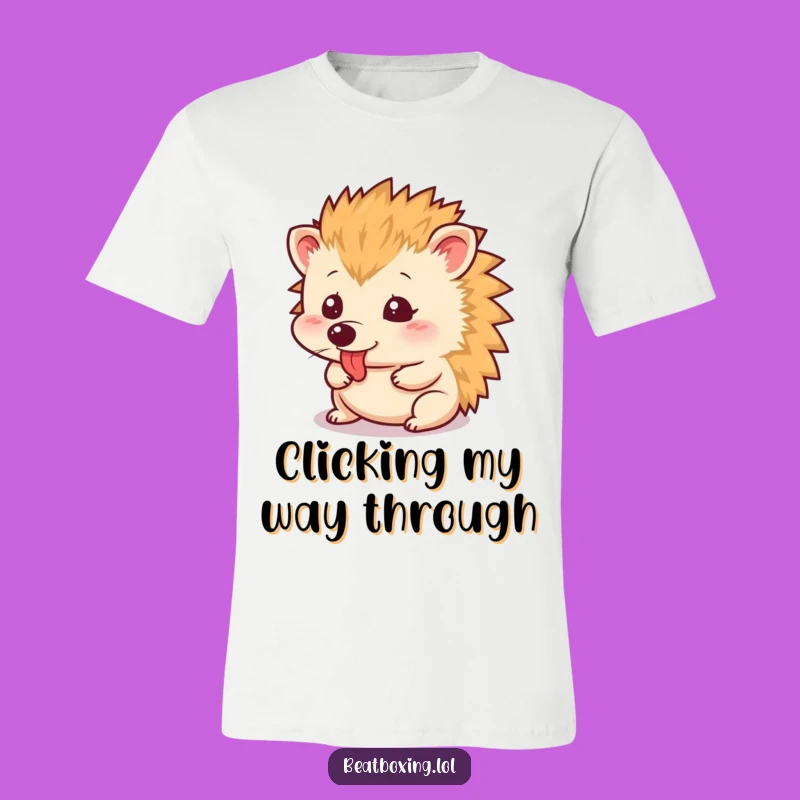 Funny Hedgehog Tongue Click Tee: Expressive Animal Humor Shirt for Giggles