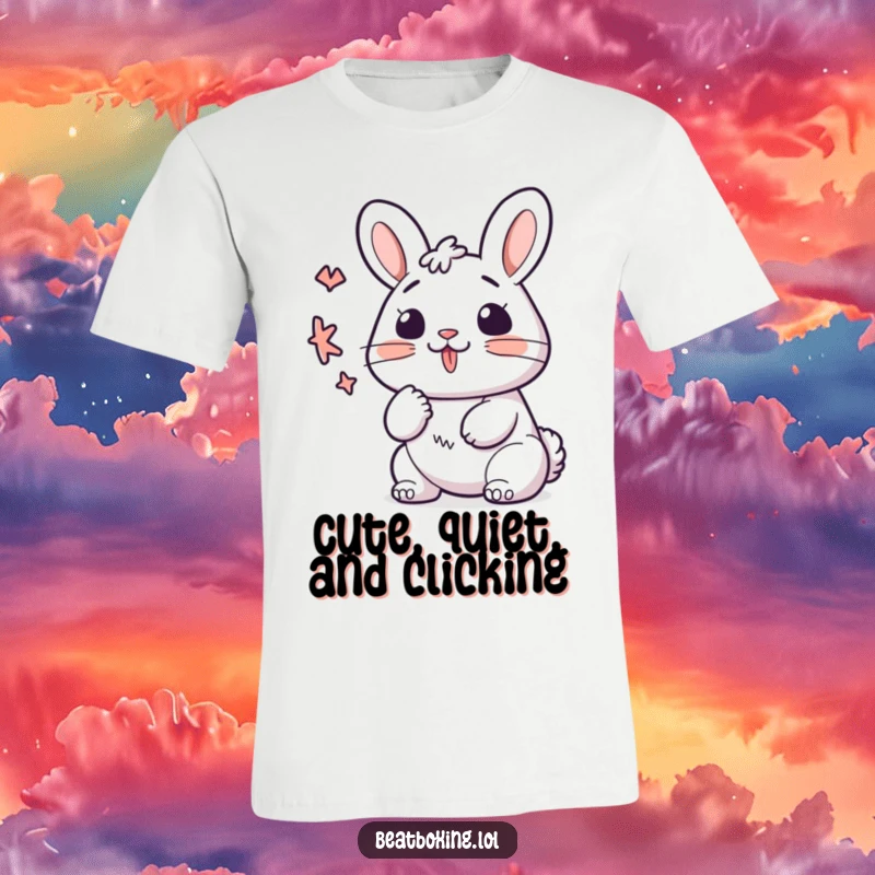 Funny kawaii bunny t-shirt, lips making a 'K' sound rhythmically, cute and expressive for singers.