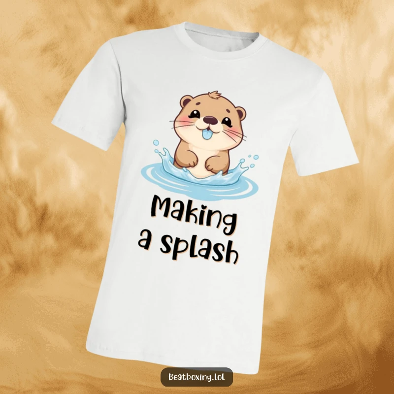 Funny T-Shirt with a joyful otter character playfully splashing water and gurgling, embodying pure aquatic fun.