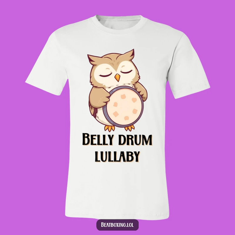 Funny Owl Drummer T-Shirt: Sleepy Belly Beat, Hilarious Music Gift