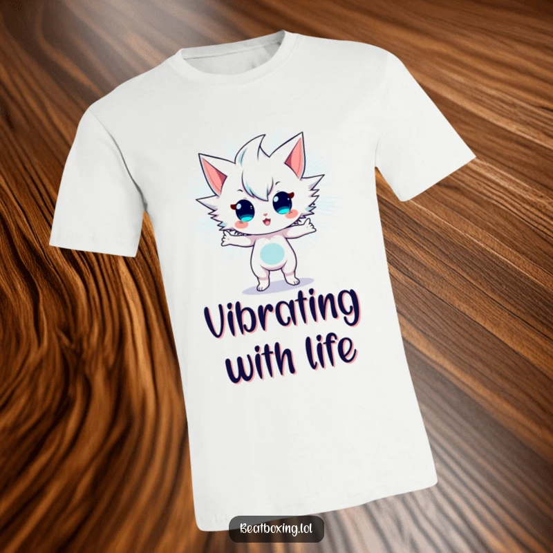 Funny T-Shirt depicting a character in a dynamic, energetic stance, emitting visible sonic vibrations that convey power and sound.