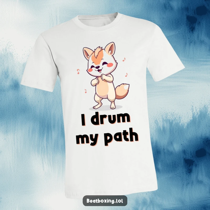 Funny t-shirt with an animal character expertly tapping out a complex beat using its limbs, a rhythmic masterpiece.