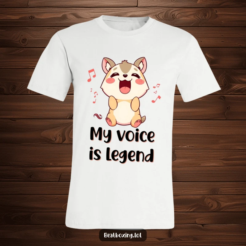 Funny Singing Animal T-Shirt: A cute animal character opens its mouth to emit rhythmic sounds, ideal for a humorous gift.
