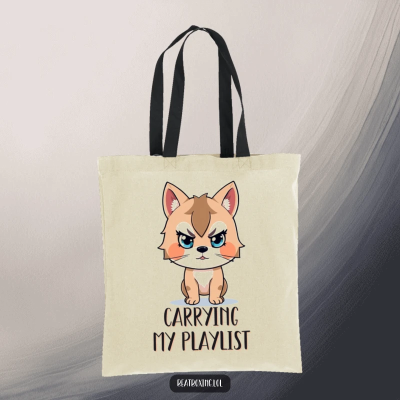 Funny tote bag depicting an animal character with laser focus on a beat, celebrating musical passion.