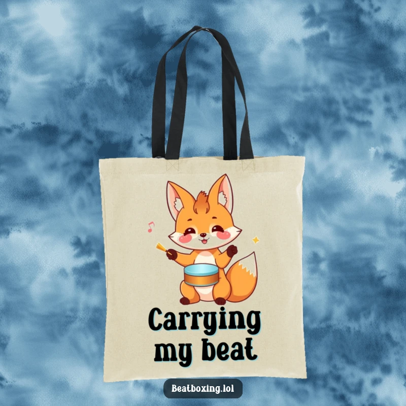 Funny Fox Tote Bag: A cheerful fox rhythmically drums on its head with its paws, a humorous and musical accessory.