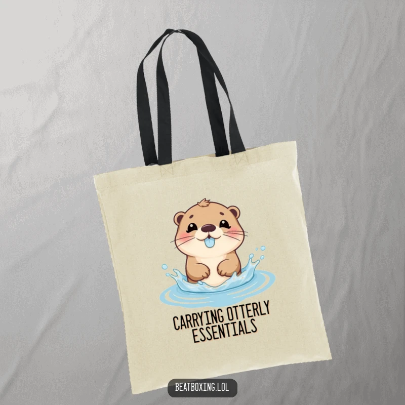 Funny Tote Bag with a joyful otter character splashing water and making a gurgling sound, perfect for daily use.