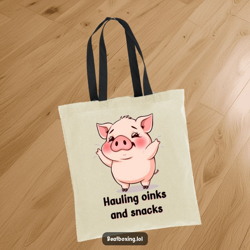 Funny Pig Bass Drop Tote Bag: Plump pig grunting rhythmically, bass vibrations, ideal for carrying music gear.