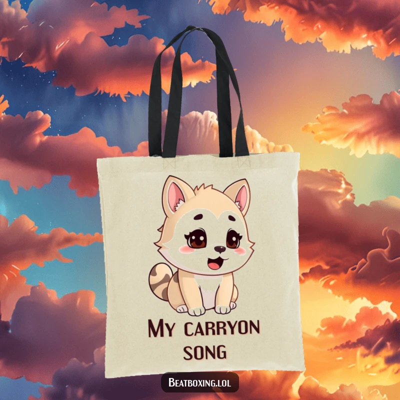 Funny Animal Tote Bag: An adorable animal character with a focused expression, vocalizing intensely, perfect for carrying music gear.