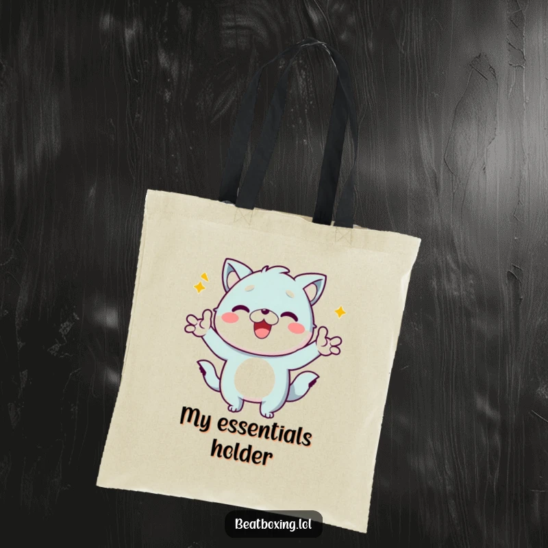 Funny Kawaii Animal Tote Bag: A cute animal character in an energetic pose with distinct hand gestures, perfect for carrying daily items.